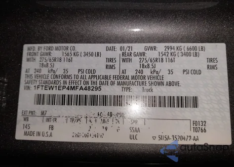 2021 Ford F-150 Xlt z USA, uszkodzony, nr VIN 1FTEW1EP4MFA48295